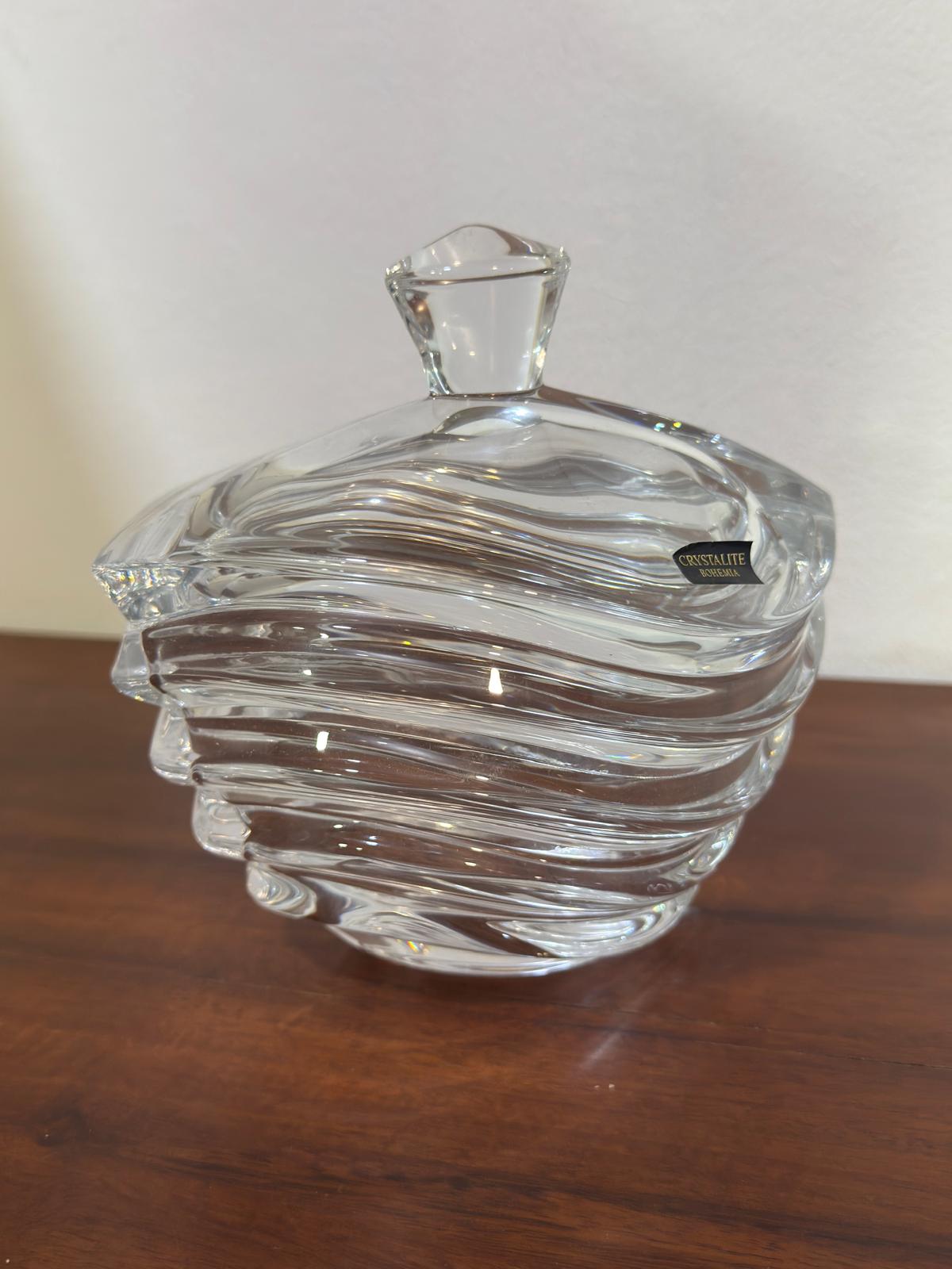 Bomboneira Crystalite Bohemia Design Espiral - Cristal Checo com Tampa