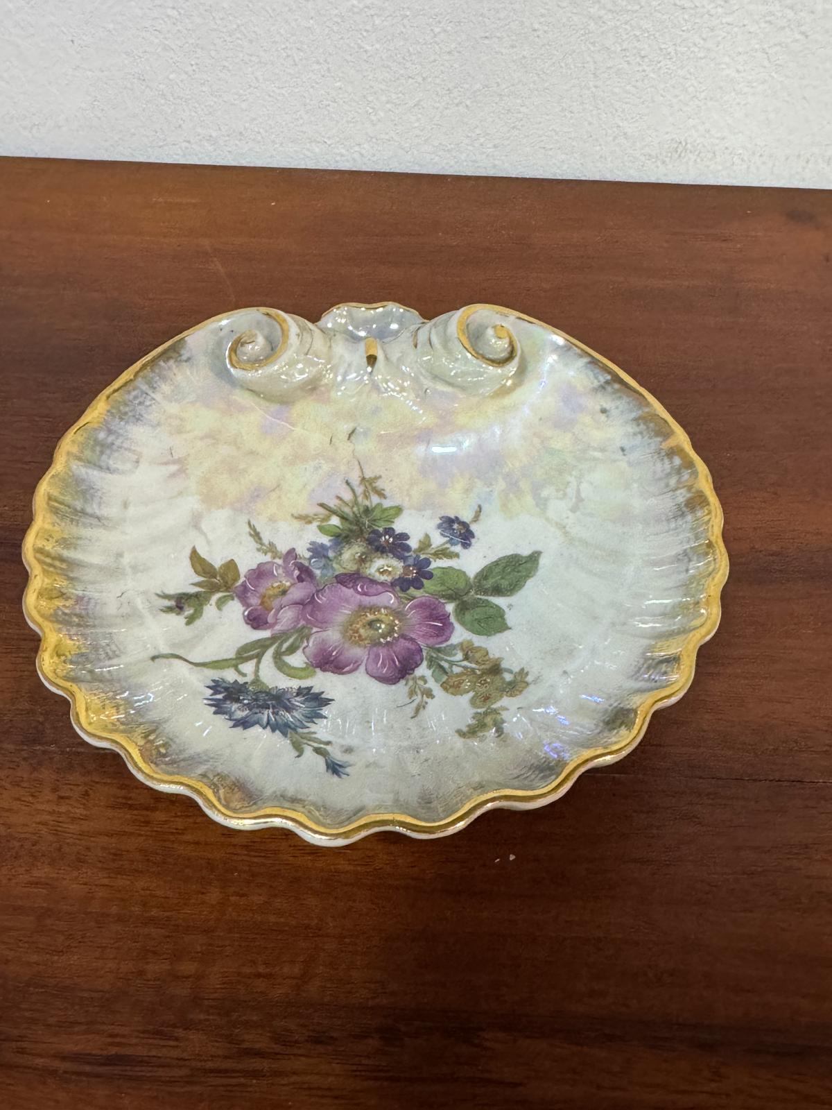 Travessa Oval Porcelana Decorativa com Flores e Filete Dourado