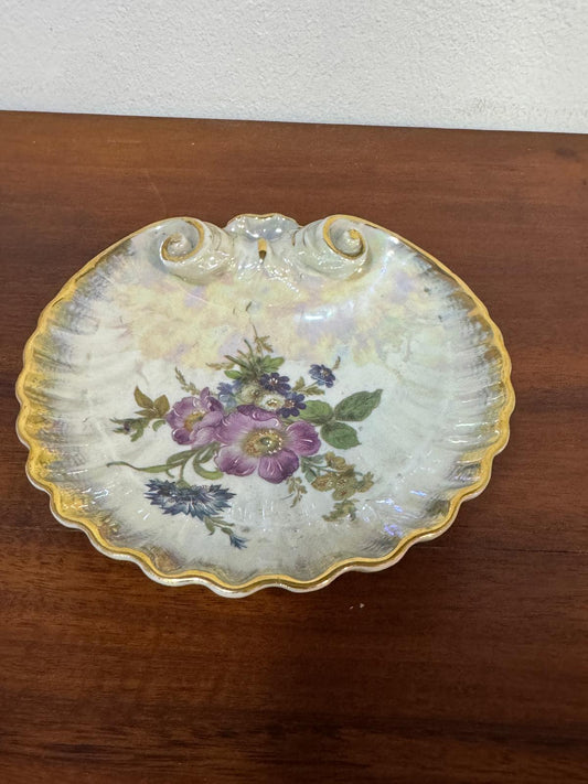 Travessa Oval Porcelana Decorativa com Flores e Filete Dourado