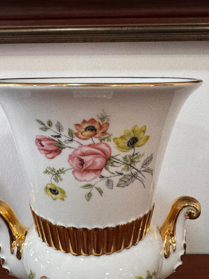 Vaso Decorativo Vista Alegre – Porcelana com Alças Douradas | Estilo Clássico Floral
