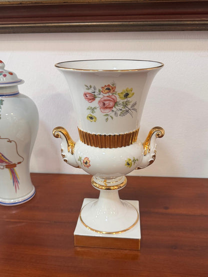 Vaso Decorativo Vista Alegre – Porcelana com Alças Douradas | Estilo Clássico Floral