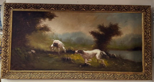 Pintura a Óleo – Cães de Caça em Paisagem Natural