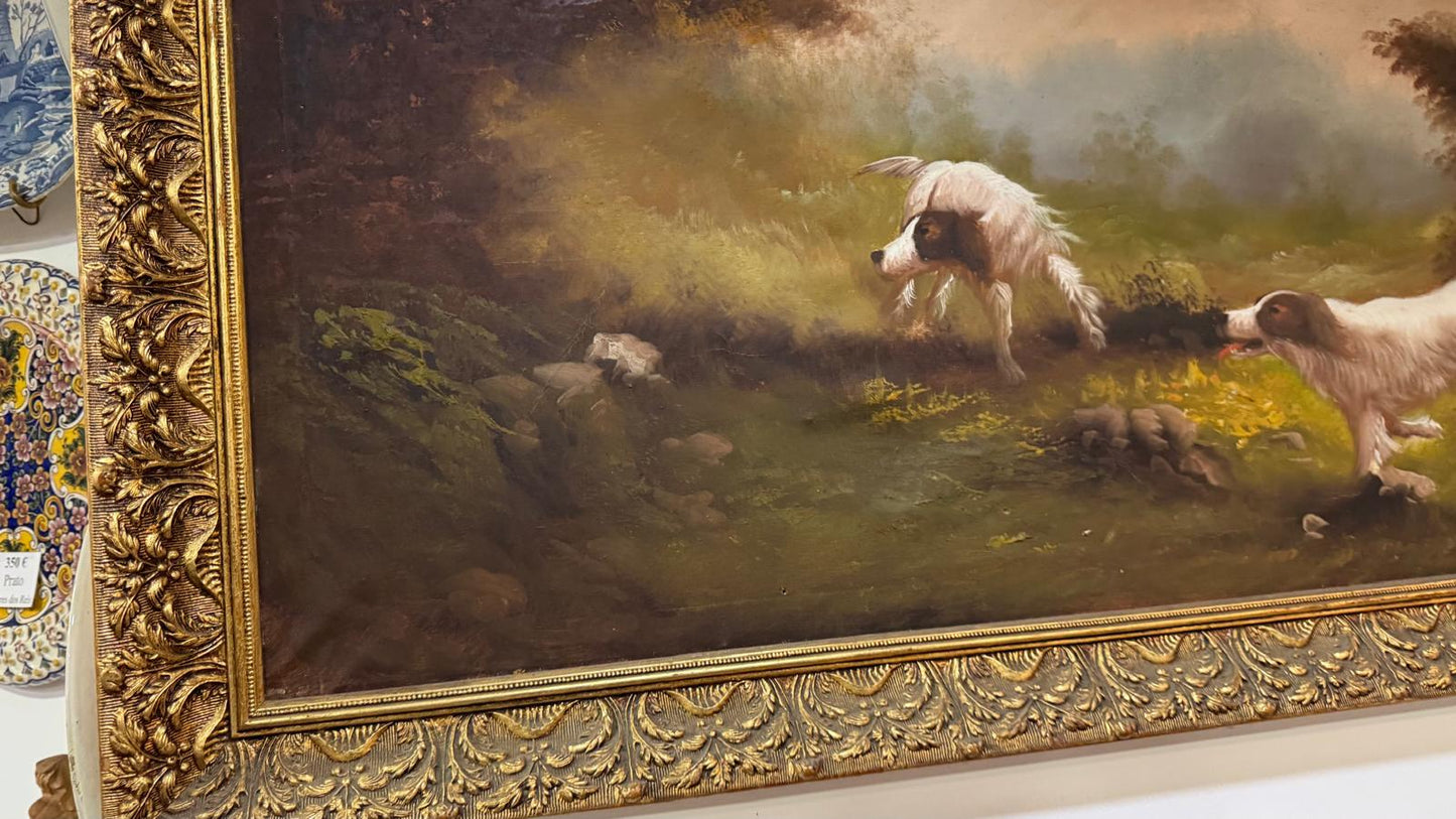Pintura a Óleo – Cães de Caça em Paisagem Natural