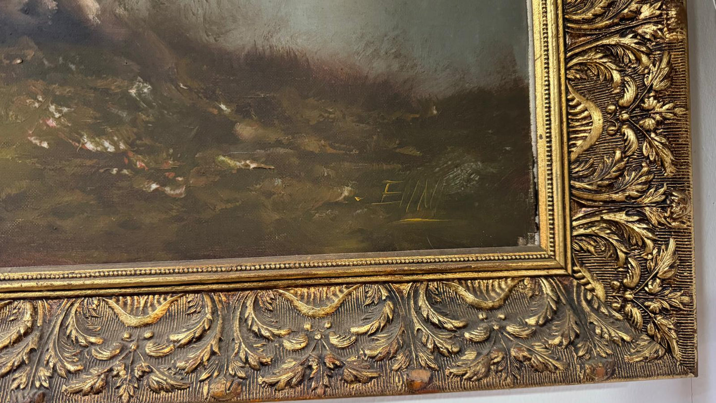 Pintura a Óleo – Cães de Caça em Paisagem Natural