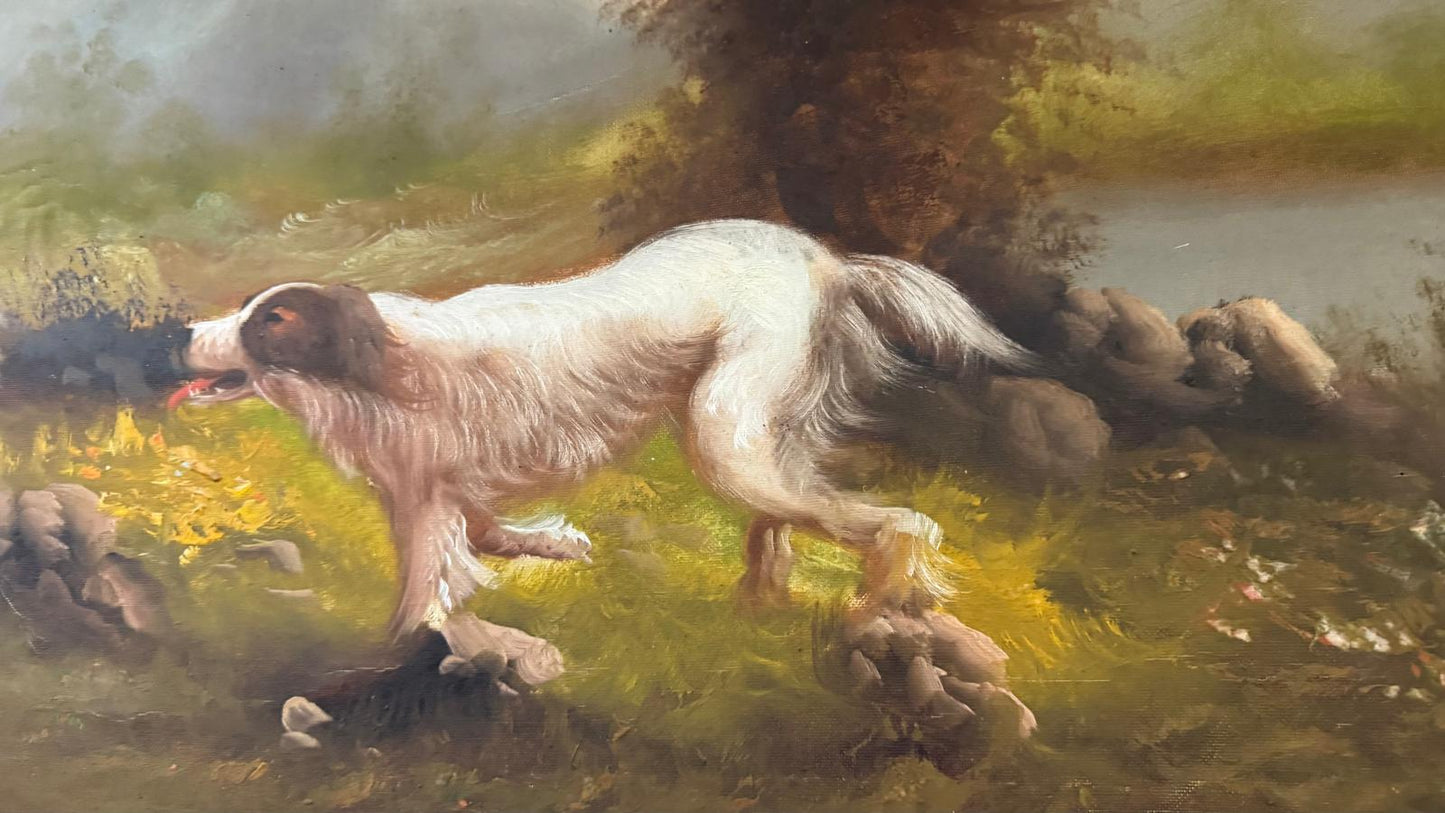Pintura a Óleo – Cães de Caça em Paisagem Natural