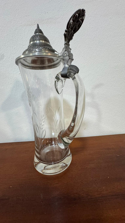 Caneca de Cristal Alemã com Tampa de Estanho – Vintage Século XX