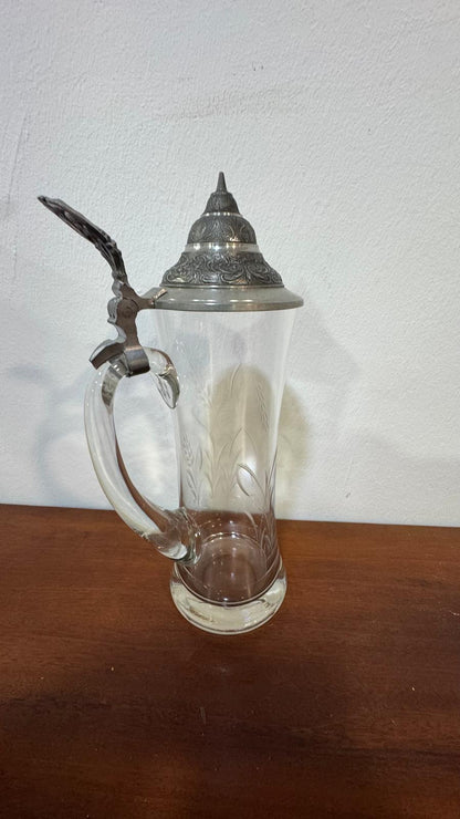 Caneca de Cristal Alemã com Tampa de Estanho – Vintage Século XX