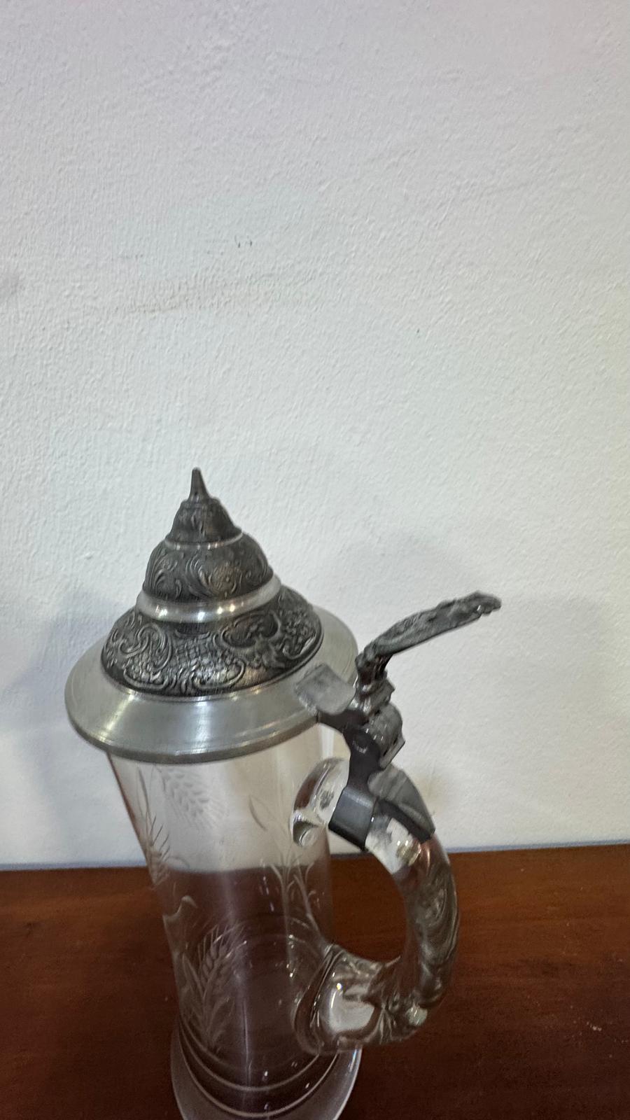 Caneca de Cristal Alemã com Tampa de Estanho – Vintage Século XX