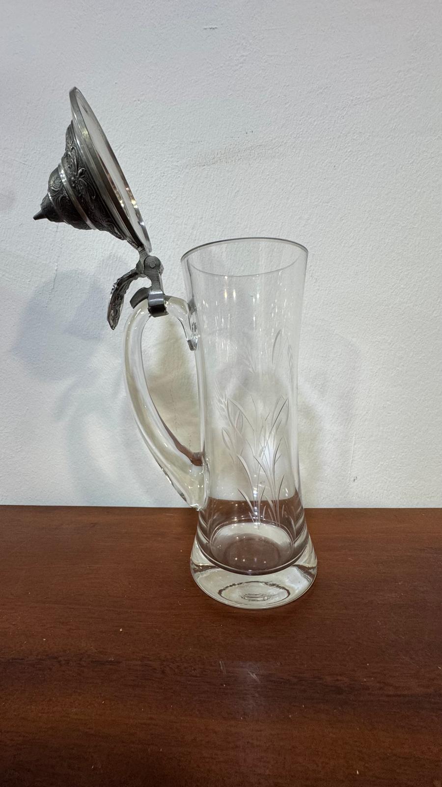 Caneca de Cristal Alemã com Tampa de Estanho – Vintage Século XX