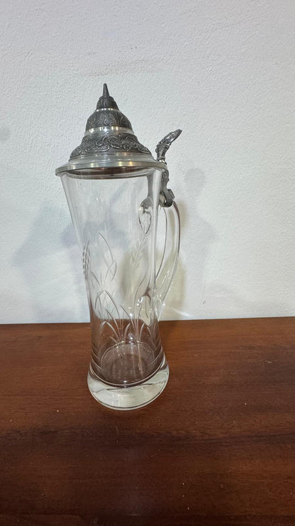 Caneca de Cristal Alemã com Tampa de Estanho – Vintage Século XX