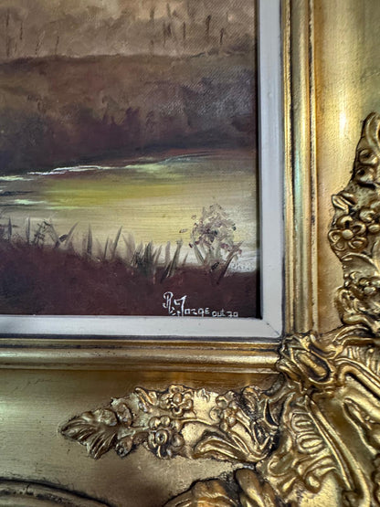 Pintura a Óleo Original – Paisagem Rústica com Cabana ao Entardecer