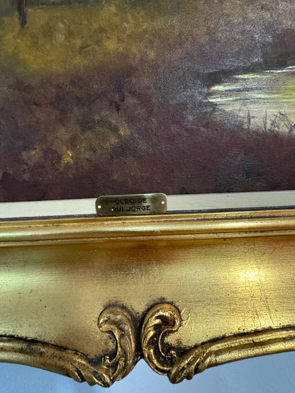 Pintura a Óleo Original – Paisagem Rústica com Cabana ao Entardecer