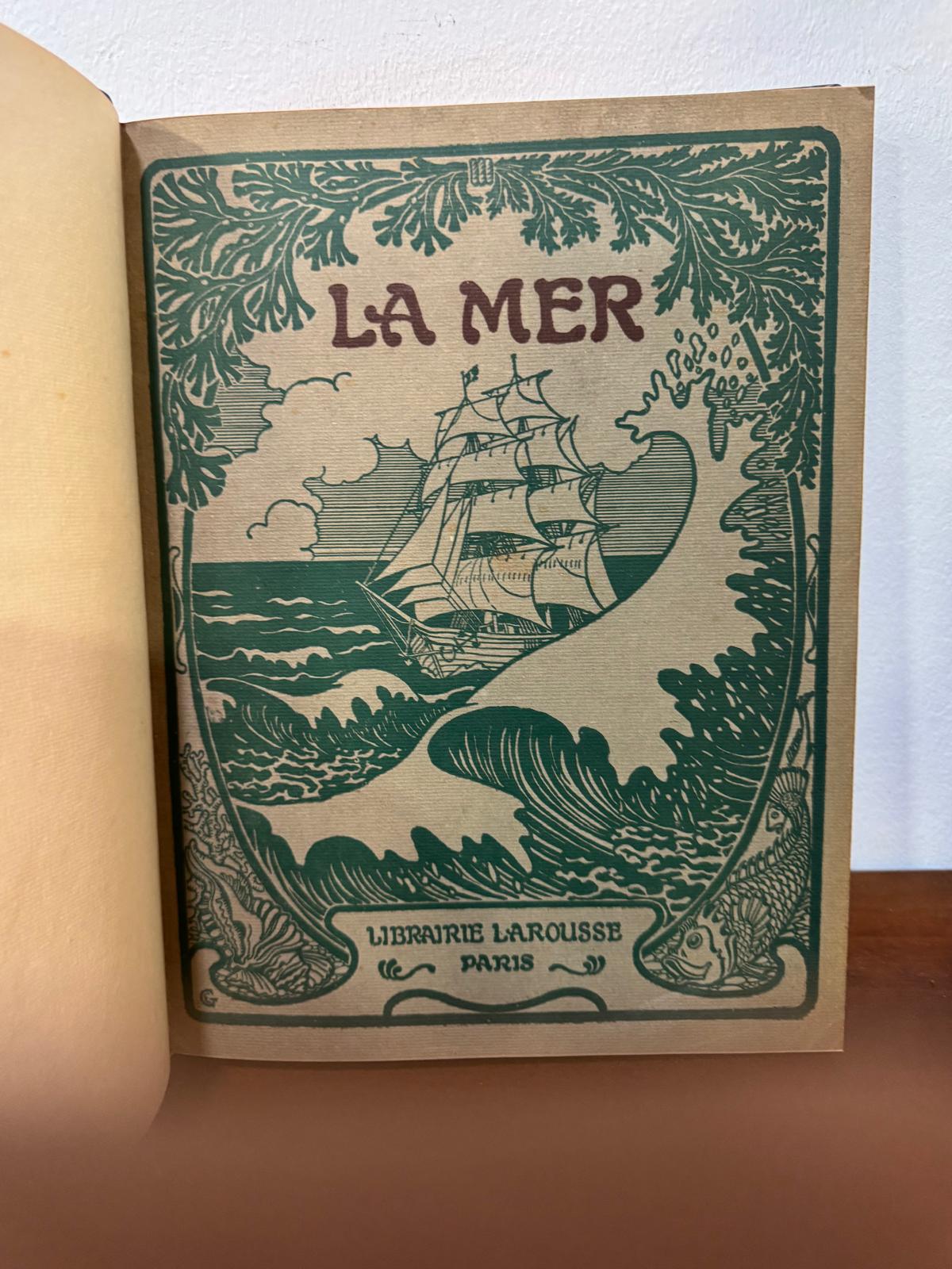 La Mer - Librairie Larousse Paris - Encadernação Papel Marmoreado Art Nouveau - Livro Antigo