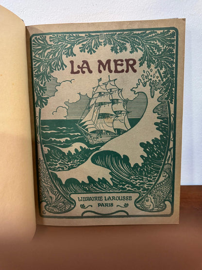 La Mer - Librairie Larousse Paris - Encadernação Papel Marmoreado Art Nouveau - Livro Antigo