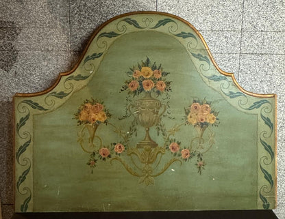 Cabeceira de Cama Pintada à Mão - Verde Sage com Rosas e Dourados - Mobiliário Artístico Vintage