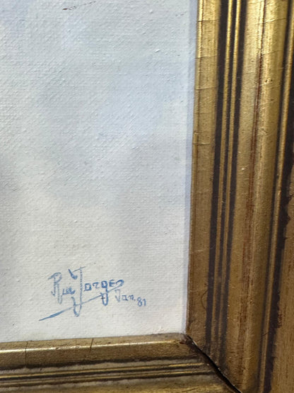 Óleo de Rui Jordão - Gatos Brancos com Olhos Azuis - Pintura Original em Moldura Dourada