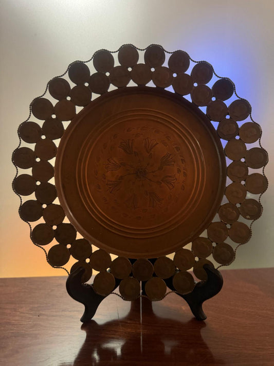 Bandeja Decorativa Cobre com Moedas 20 Réis - D. Carlos I e D. Luís I