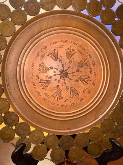Bandeja Decorativa Cobre com Moedas 20 Réis - D. Carlos I e D. Luís I