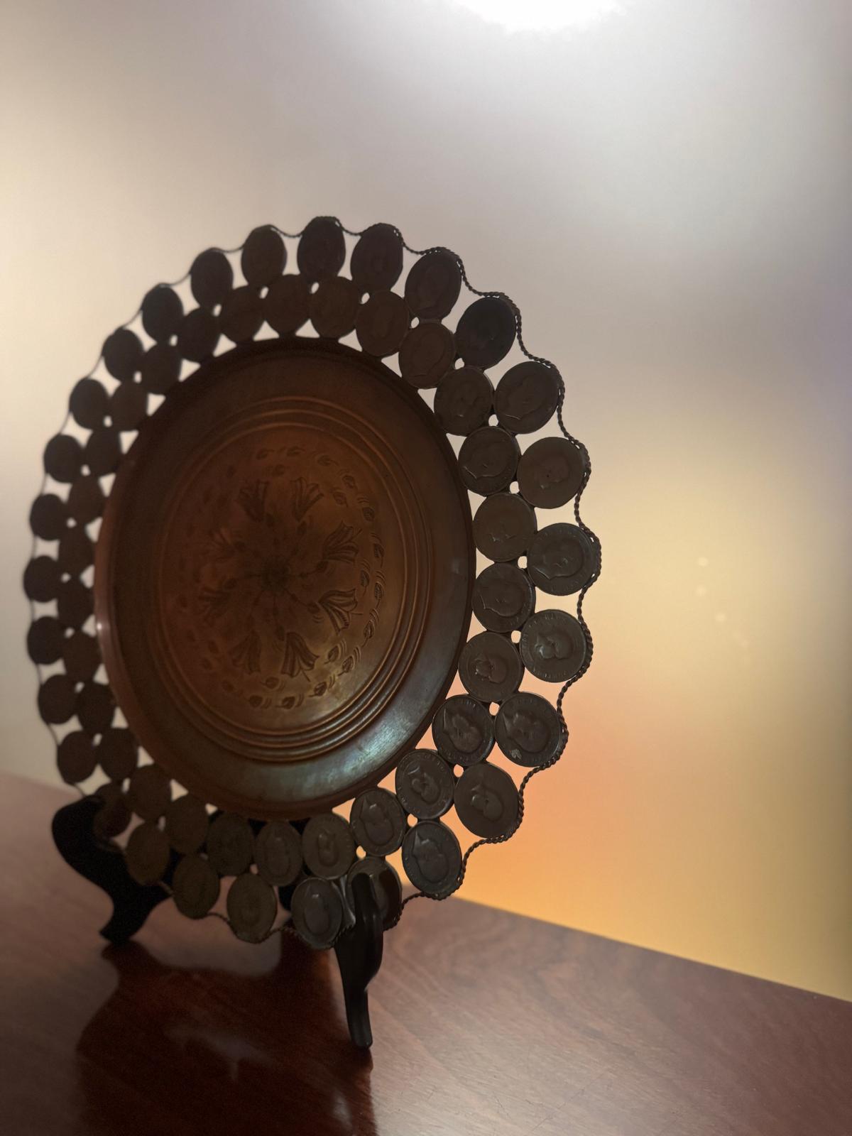 Bandeja Decorativa Cobre com Moedas 20 Réis - D. Carlos I e D. Luís I