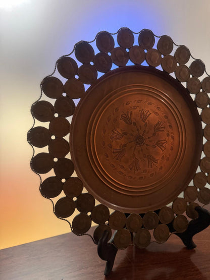 Bandeja Decorativa Cobre com Moedas 20 Réis - D. Carlos I e D. Luís I