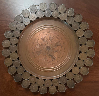 Bandeja Decorativa Cobre com Moedas 20 Réis - D. Carlos I e D. Luís I