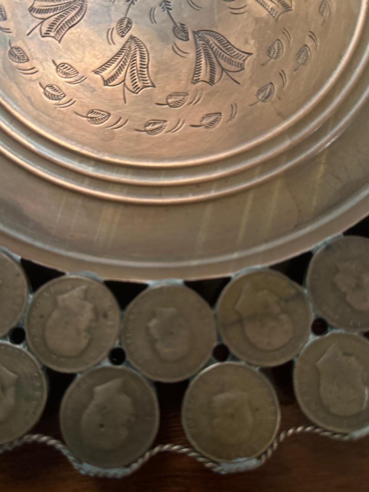 Bandeja Decorativa Cobre com Moedas 20 Réis - D. Carlos I e D. Luís I