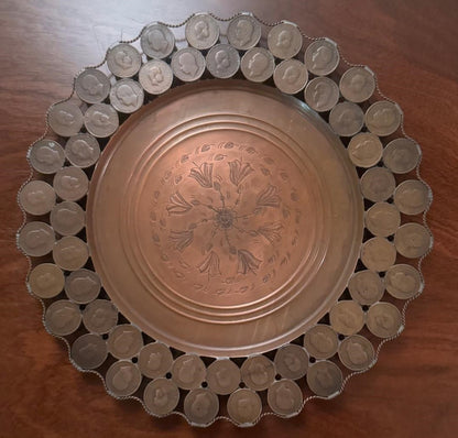 Bandeja Decorativa Cobre com Moedas 20 Réis - D. Carlos I e D. Luís I