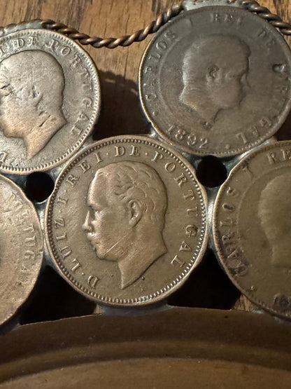 Bandeja Decorativa Cobre com Moedas 20 Réis - D. Carlos I e D. Luís I
