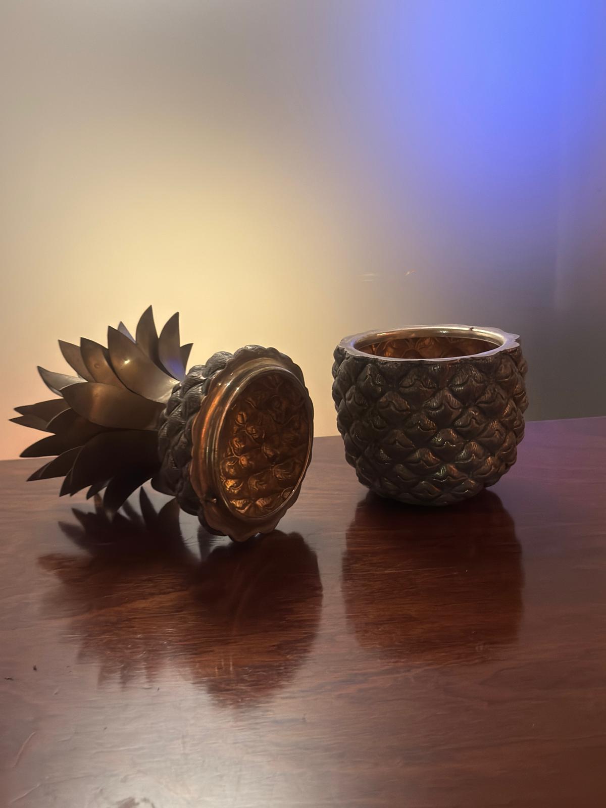 Balde de Gelo Ananás em Metal Prateado - Design Tropical Vintage