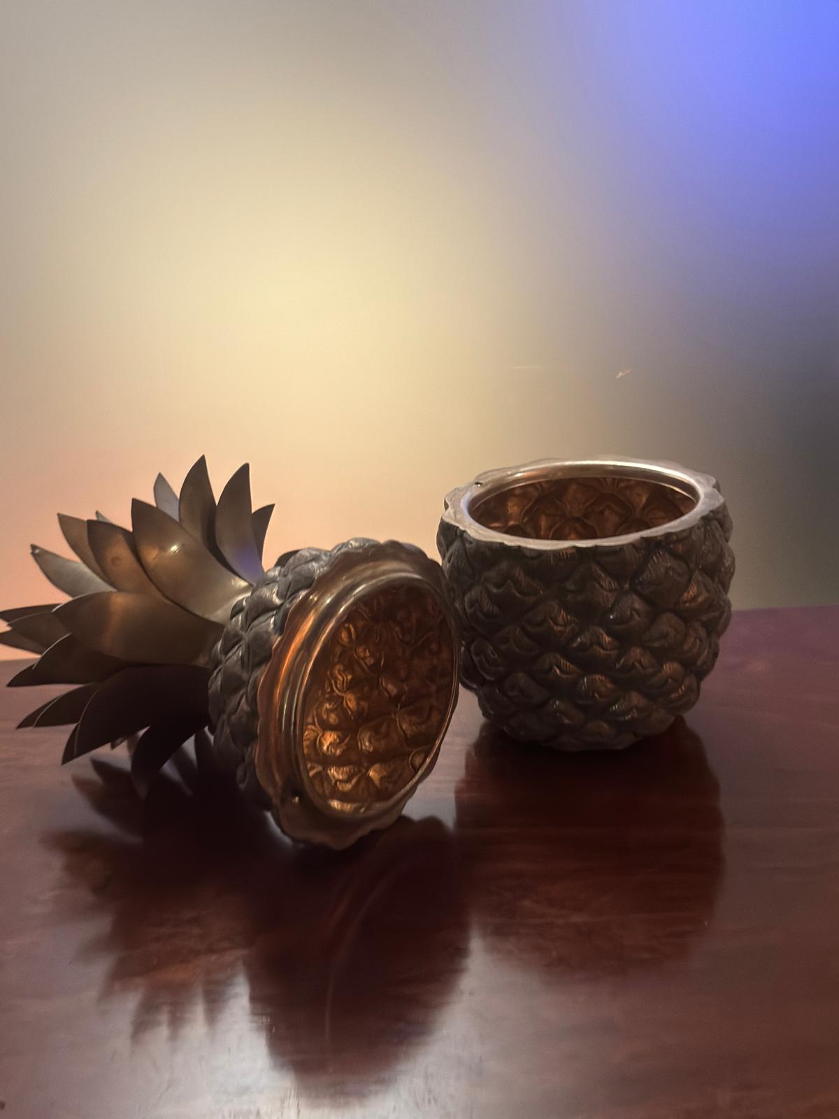 Balde de Gelo Ananás em Metal Prateado - Design Tropical Vintage