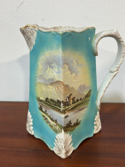 Jarro de Faiança Antigo com Paisagem Pintada - Cerâmica Decorativa Século XIX