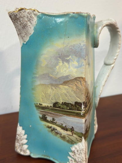 Jarro de Faiança Antigo com Paisagem Pintada - Cerâmica Decorativa Século XIX