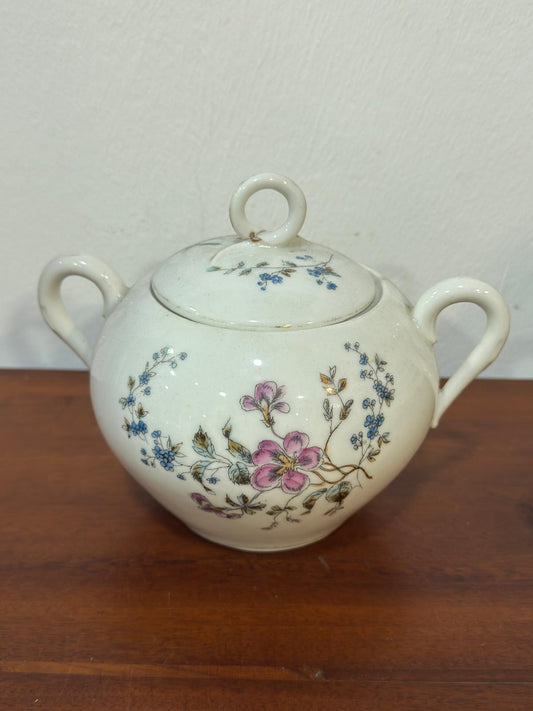 Açucareiro de Porcelana Vintage com Decoração Floral