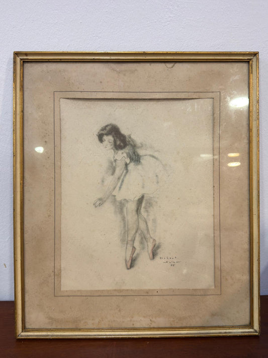 Desenho Original de Bailarina – Gisbert Soler | Moldura Dourada Vintage