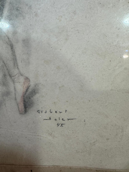 Desenho Original de Bailarina – Gisbert Soler | Moldura Dourada Vintage