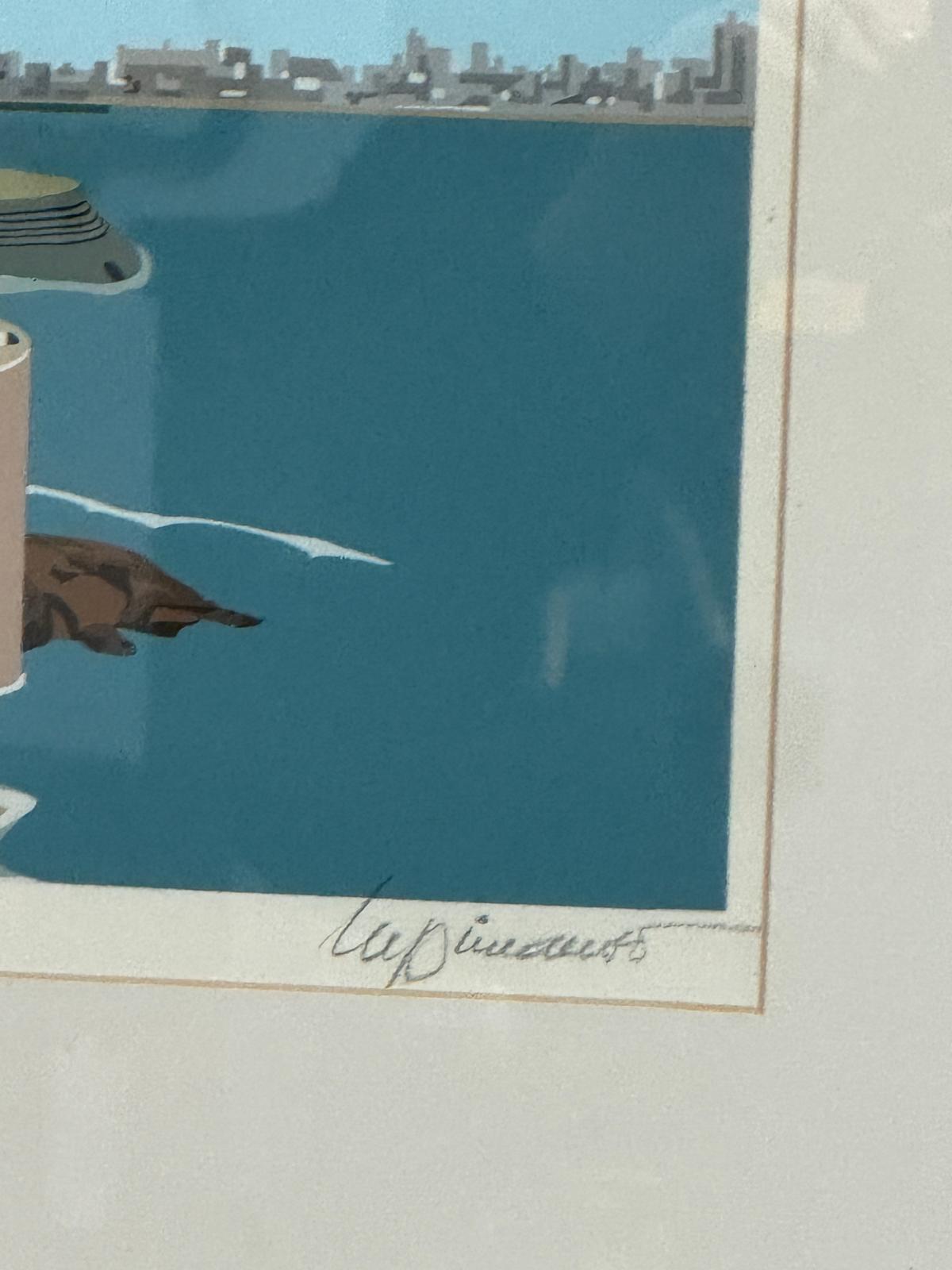 Serigrafia "Baía de Cascais" - Lupi Manso (1921-2000) Emoldurada