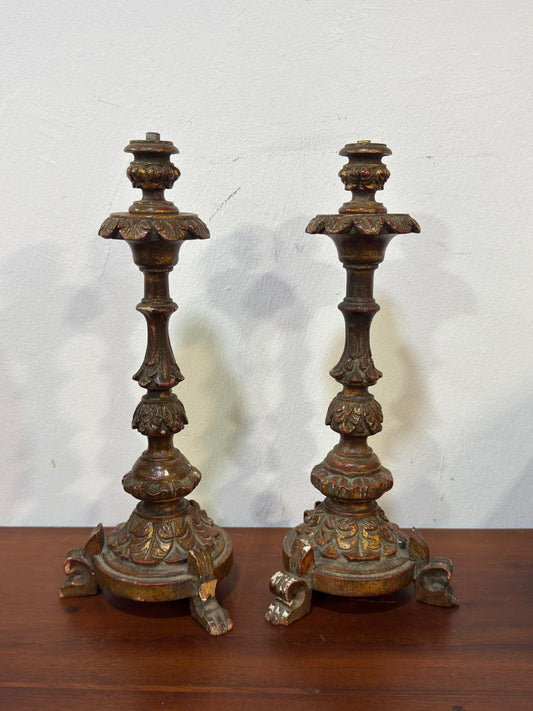 Par de Castiçais de Altar em Talha Dourada - Séc. XVIII/XIX