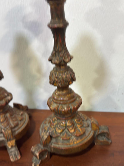 Par de Castiçais de Altar em Talha Dourada - Séc. XVIII/XIX