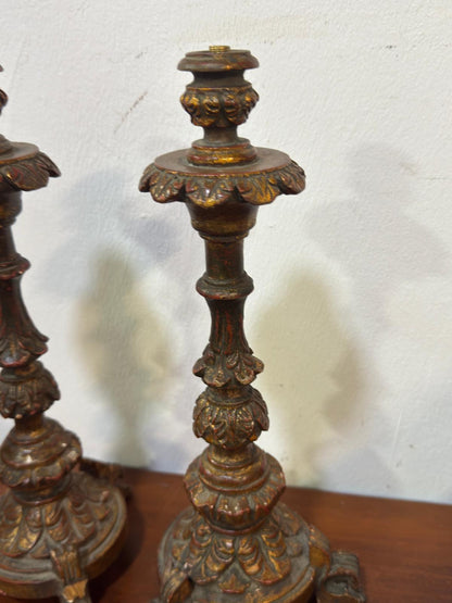 Par de Castiçais de Altar em Talha Dourada - Séc. XVIII/XIX