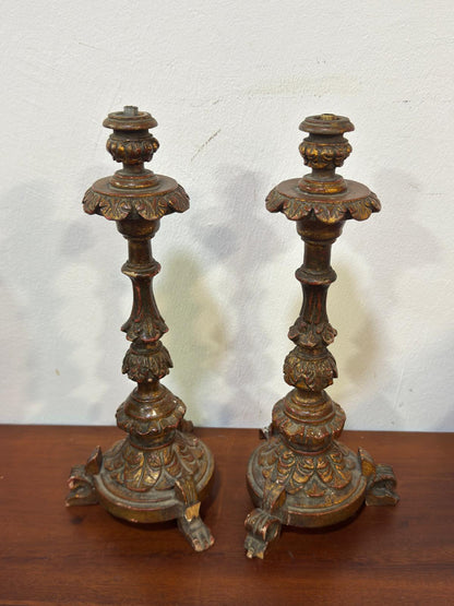 Par de Castiçais de Altar em Talha Dourada - Séc. XVIII/XIX