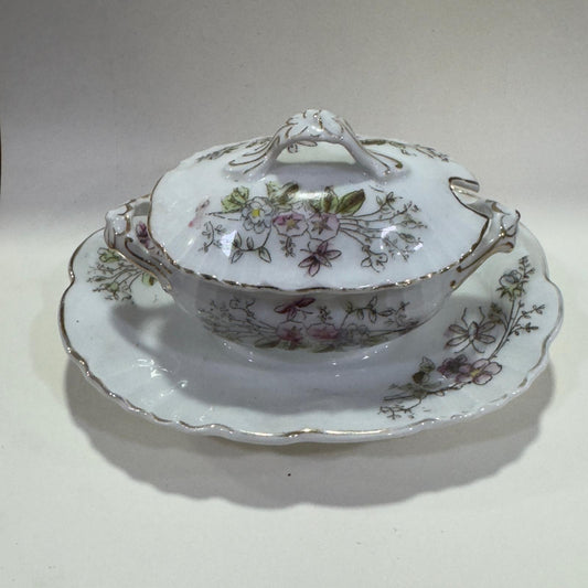 Small Vista Alegre Tureen with Serving Dish - Hand-Painted Floral Decoration