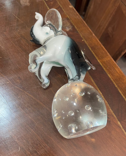 Escultura de Elefante em Vidro Artístico Soprado com Base de Bolhas (Bullicante)