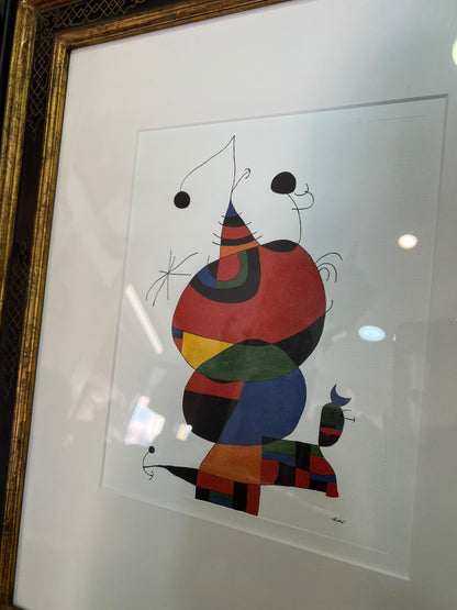 Gravura “Hommage à Picasso” de Joan Miró com Moldura Preta e Dourada