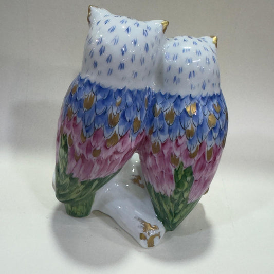 Pair of decorative Vista Alegre owl figurines in hand-painted porcelain.