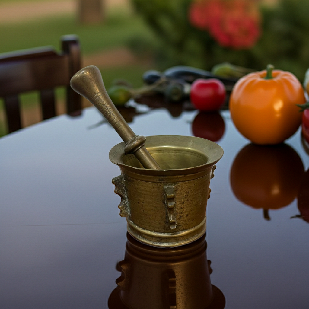 Bronze Mortar and Pestle – 18th Century – Decorated with Four Wings