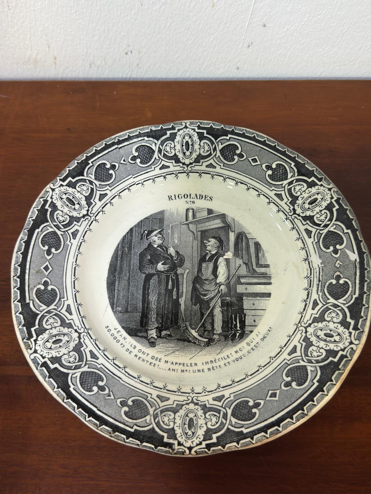 Prato Francês Transferware Rigolades Nº6 - Cena Doméstica Humorística Século XIX