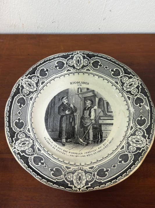 Prato Francês Transferware Rigolades Nº6 - Cena Doméstica Humorística Século XIX