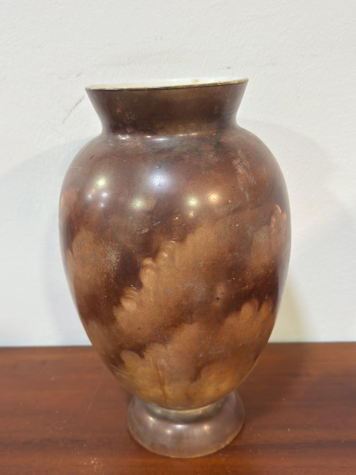 Vaso Cerâmica Decoração Dourada Pássaro - Art Nouveau