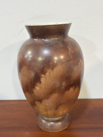 Vaso Cerâmica Decoração Dourada Pássaro - Art Nouveau