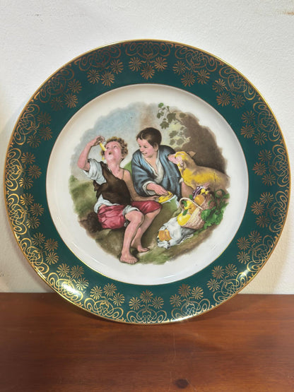 Prato Decorativo Gloria Bayreuth - Porcelana Bávara com Cena Pastoral e Borda Verde
